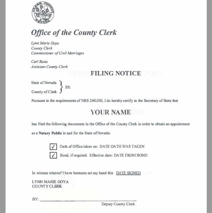 Clark County Filing Notice