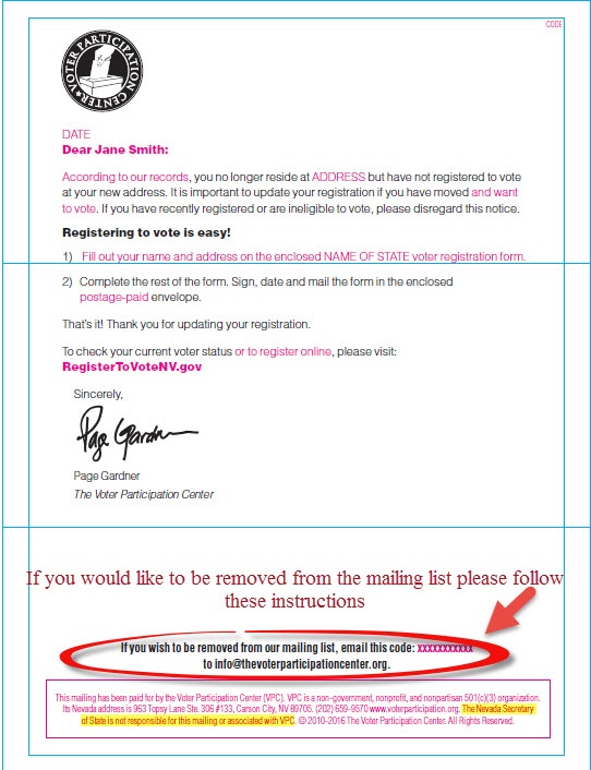 VPC Letter SAMPLE Non-Official Election Mail, or Third-Party Mailings may use the return address information of the Secretary of State or a county elections office, they may not be affiliated with that office.    Please read each notice to determine who sent the mailing.
