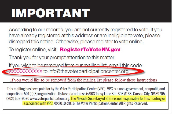VPC Postcard Back SAMPLE Non-Official Election Mail, or Third-Party Mailings may use the return address information of the Secretary of State or a county elections office, they may not be affiliated with that office.    Please read each notice to determine who sent the mailing.