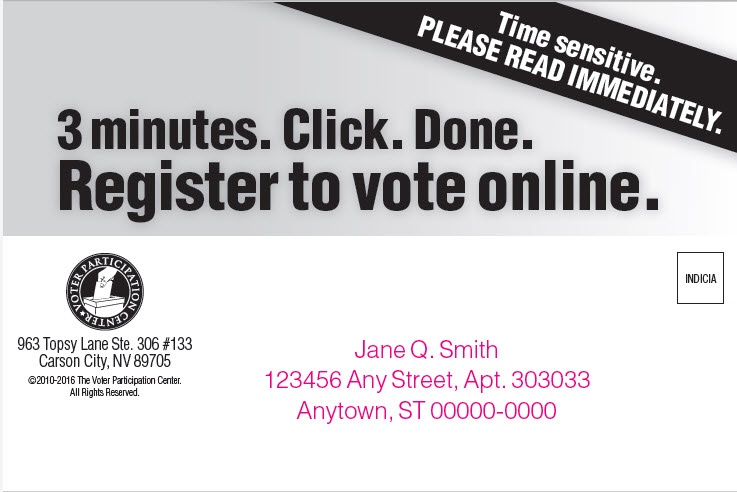 VPC Postcard Front SAMPLE Non-Official Election Mail, or Third-Party Mailings may use the return address information of the Secretary of State or a county elections office, they may not be affiliated with that office.    Please read each notice to determine who sent the mailing.